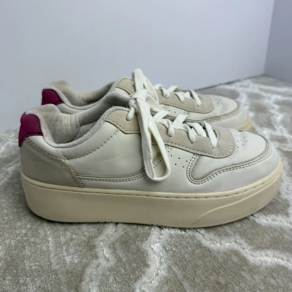 Zara‎ Women's Platform Sneakers White Beige Pink Size 36 (US 6) Leather Suede
